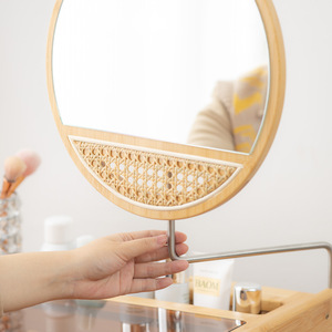 Bamboo <b>Dressing</b> <b>Table</b> With Mirror <b>Storage</b> Drawer Bedroom Makeup Vanity Minimalist Modern Style - Product Image 4
