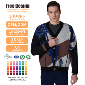 Suéter de Lana Personalizado con Logotipo, Chaqueta de Punto de Manga Larga para Invierno, Cárdigan de Jacquard con Peluche, Suéter de Mohair con Cuello en V para Hombre - Product Image 2