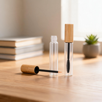 Tube de mascara en verre transparent et givré avec brosse en silicone et capuchon en bambou, emballage cosmétique, tube de mascara de voyage pour sac à main