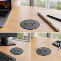 Prise de bureau encastrée ronde 3 pouces avec 65W 2USB-C 2USB-A / Prise USB ronde pour mobilier de bureau (norme AU)