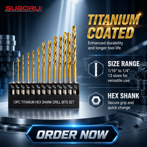 Pabrik SUBORUI Grosir 13PCS <span class=keywords><strong>Set</strong></span> Mata Bor Titanium Twist Hex Shank Panjang Jobber Quick Change Fully Ground - Product Image 1