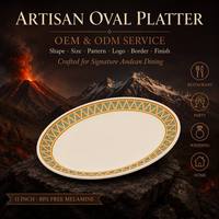 Assiette ovale en mélamine personnalisée OEM ODM 11 pouces pour café, bistrot, rôtis du dimanche, fête, pique-nique, service hôtelier, empilable, résistante aux fissures