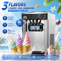 Machine à glace molle automatique commerciale à 3 saveurs, de table, avec corps en acier inoxydable