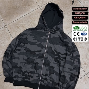 Sweat à capuche camouflage surdimensionné personnalisé à fermeture éclair, style streetwear, épaules tombantes, pour homme, best-seller - Product Image 1