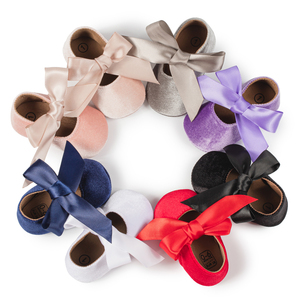 Chaussures d'été pour bébés filles Princesse Ballerines légères Outdoor Deerskin Velvet Fabric Lace Bow Design Dress Shoes Semelle en caoutchouc - Product Image 1