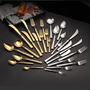 Juego de tenedores de acero inoxidable 304 con diseño de piedra en relieve, cuchara para postre, cuchillo y tenedor para carne de hotel - Product Image 2