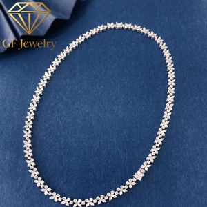 สร้อยคอเพชรเทนนิสทรงใบโคลเวอร์สี่แฉก เพชรเพาะเลี้ยง 18K ทองคำขาว ประดับเพชรลายดอกไม้ สำหรับผู้หญิง หรูหรา เหมาะสำหรับงานแต่งงาน งานเลี้ยงตอนเย็น - Product Image 1