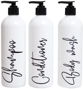 Set of 3 Modern White Conditioner And Body Wash Dispensers With Pump Large Capacity Plastic Empty Soap Shampoo Bottles