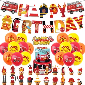 LUCKY Fire Engine Fireman Theme Happy Birthday Decoration Set For Kids Birthday Children's Day Party Fire Truck Party Supplies