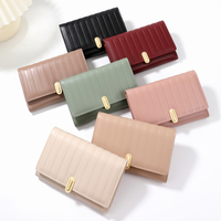 Dompet Pendek Wanita Model Lipat Tiga, Tas Clutch PU Tahan Air, Penutup Hasp, Lapisan Poliester