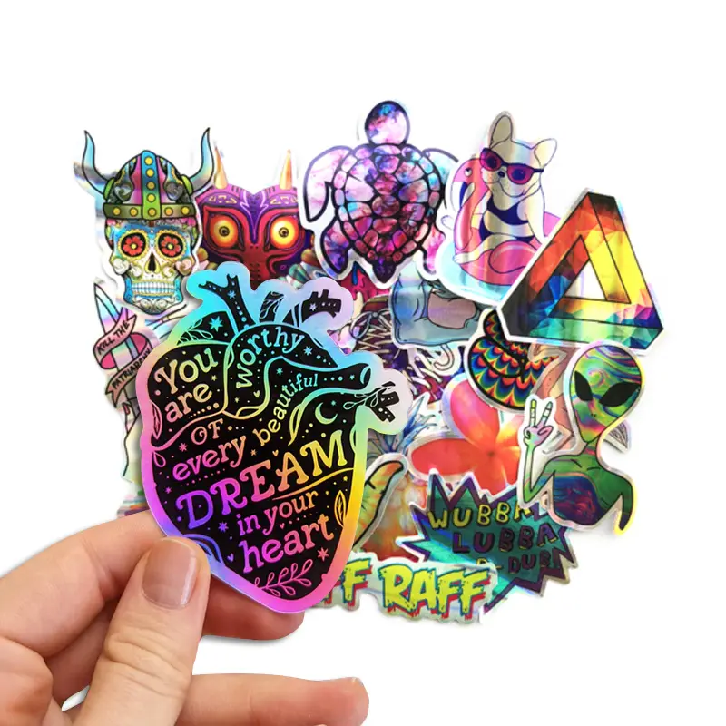 Foglio personalizzato etichetta adesiva laser arcobaleno logo ologramma fustellato etichetta fustellata anime
