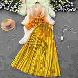 Ensemble décontracté 2 pièces pour femme : Tunique à nouer et jupe plissée dégradée taille haute – Vêtements américains en gros - Product Image 1