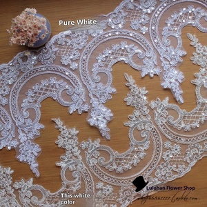 Tissu en dentelle à sequins brodés floraux 2025, nouveau, pour la confection de robes de mariée, de vêtements, de rideaux, de tissus décoratifs, en polyester - Product Image 2