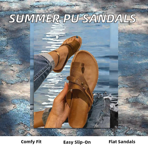 Wholesale Summer Beach PU Leather Women's Sandals Soft Comfortable <b>Toe</b> Clip Casual Slides Fashion Rubber Outsole Walking Flat - Product Image 5