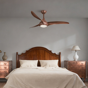 Ventilador de techo industrial de madera con luz LED de 3 aspas, montaje empotrado para comedor - Product Image 4