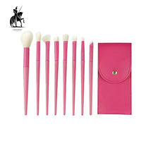 8PCS Set Kuas Makeup Eyeshadow dengan Gagang Pink, Bulu Sintetis, untuk Blending, Label Pribadi, Dilengkapi Tas
