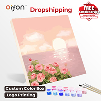 Lukisan Akrilik Digital DIY Anak-Anak dengan Nomor, Cetak Sablon Sutra Kustom Grosir, Motif Bunga, Bingkai Dalam 20x20cm