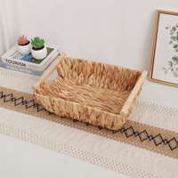 Ensemble de paniers de rangement en jonc de mer tressé à la main, 3 paniers rectangulaires avec poignées en bois, écologiques, multi-usages, décoration d'intérieur, organisateur d'étagère