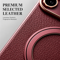 Funda de Teléfono de Lujo Ruite con Soporte de Aleación de Aluminio y Cuero para iPhone 17 18 Pro Max, Succión Magnética N52, Híbrida de TPU y PC, Antigolpes