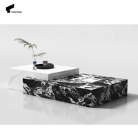 Table basse carrée en marbre noir Calacatta, durable, écologique et de luxe léger, pour villa et salon
