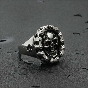 Skeleton <b>Ring</b> Men's Stainless Steel <b>Silver</b> Retro Punk Style Geometric Design Gift Jewelry 260129 - Product Image 3