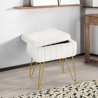 Pouf ottoman moderne en velours blanc de style mid-century, meuble de maison, tabouret en bois, siège, repose-pieds, pour salon et chambre, avec fonction de rangement