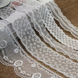 Tùy Chỉnh Nặng Thêu Biên Giới Màu Trắng Ren Vải Tulle Voile <span class=keywords><strong>Net</strong></span> Ren Tua Rìa Trim Cho Váy Cưới Phụ Kiện - Product Image 2