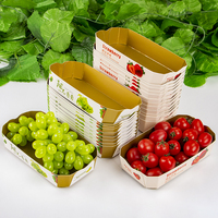 Boîte d'emballage de fruits en carton écologique en forme de bateau doré pour cerises, bleuets, tomates, fraises, plateau alimentaire en papier jetable