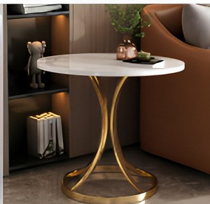 <b>Round</b> Marble Top Side <b>Table</b> with <b>Gold</b> Metal Pedestal Base Modern End <b>Table</b> for Living Room Bedroom Office Decor - Product Image 6