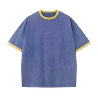 Camiseta Personalizada para Hombre con Cuello en Contraste y Lavado Ácido, Estilo Vintage, Hombros Caídos, Manga Corta, Talla Grande, OEM