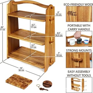 Étagère à épices portable en bois, organisateur de rangement multifonction pour comptoir, salle de bain, fruits et légumes, hauteur 10 pouces, naturel - Product Image 2