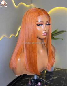 #350 Colored <strong>Ginger</strong> Orange Double Drawn Bone Straight 13x4 Lace Front <strong>Wig</strong> Pre Plucked HD Frontal Raw Vietnamese Human Hair <strong>Wigs</strong> - Product Image 3