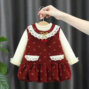 Set di vestiti con volant in pizzo e stampa ciliegia a maniche lunghe per ragazze, abbigliamento casual primaverile e autunnale per bambine - Product Image 4