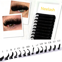 Extensions de cils Neelash multicouches, style naturel, faciles à éventailer, noir mat, faites à la main, sans cruauté, usage professionnel, personnalisables