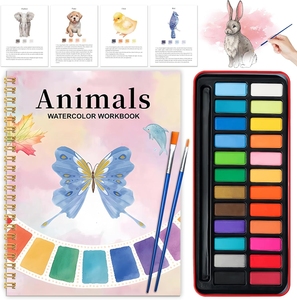 Cahier d'exercices d'<span class=keywords><strong>aquarelle</strong></span>, livre de coloriage, <span class=keywords><strong>kit</strong></span> de peinture adapté aux débutants, 24 couleurs, peinture <span class=keywords><strong>pour</strong></span> adultes et adolescents, exploration artistique, cadeau, animaux - Product Image 1