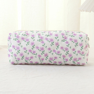 Violette Stof Etui Met Grote Capaciteit Eenvoudige Hoogwaardige In-Stijl Bloemenpatroon Student Kantoorbenodigdheden Opbergtas - Product Image 4