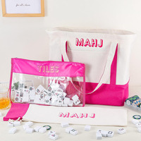 Tuiles de Mahjong de style américain luxueuses, sac de rangement pratique pour Mahjong avec lettres, idéal pour les dîners en famille et les divertissements