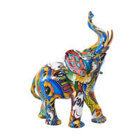 Résine Coloré Éléphant Statue Ornement Cadeaux et Artisanat Articles Salon Animal Graffiti Sculptures Décoration de La Maison