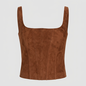 Débardeur court sans manches en cuir pour femme, respirant, uni, tendance, décontracté, mode, vêtements haut de gamme, vente en gros, personnalisation OEM, marque privée - Product Image 1