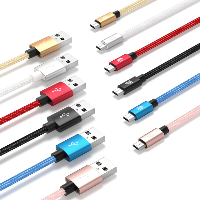 USB-A to Micro Fast Charge Cable 2A 3A Aluminum Alloy Shell Nylon Braided Durable for Mobile Accessories