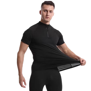 Haut de compression pour homme imprimé sur mesure, col montant zippé, tricoté, sportif, séchage rapide, respirant, polyester/coton, coupe ajustée, 180 - Product Image 3