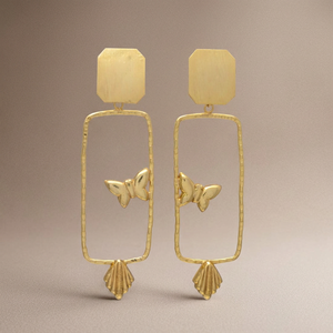 Pendientes Colgantes de Latón Hechos a Mano, Chapados en Oro de 24k, Venta al por Mayor, Joyería Clásica Unisex India con Imitación de Perla - Product Image 3