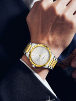 TOMI T302 Set Jam Tangan Pria Mewah 4 Buah Baru Berkualitas Tinggi Tali Baja Dial Bergaris Kalender Jam Tangan Quartz Pria Hadiah Reloj