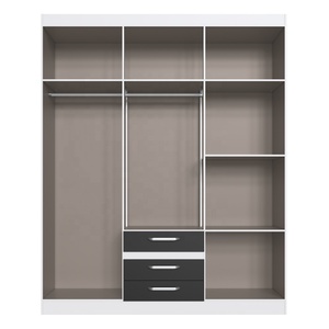 Armoire de style moderne ESSENTIAL 6 portes 3 tiroirs Meubles de chambre à coucher en bois Panneau de particules Couleur blanche/noire Design brésilien - Product Image 3