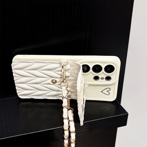 Étui portefeuille <span class=keywords><strong>de</strong></span> luxe en cuir texturé avec imprimé cœur <span class=keywords><strong>Kawaii</strong></span> et nœud, pour <span class=keywords><strong>Samsung</strong></span> Galaxy S26 Ultra S25 S24 A56, avec sangle chaîne bandoulière - Product Image 3