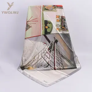 Venta caliente 110*110 cuadrado de gran tamaño de impresión agradable suave Satén de seda de moda Malasia mantón