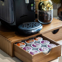 Boîte de rangement pour capsules de thé et de café en bambou naturel pliable, multi-compartiments, écologique, avec tiroir pour une utilisation en cuisine