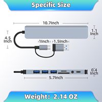 Hub USB 3.0 Tipo-C 8 en 1, Estación de Conexión de Aleación de Aluminio con RJ45, USB 2.0, SD/TF para Laptop y Teléfono, Lector de Tarjetas de 8 Puertos