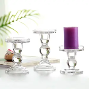Hot selling wholesale price clear 3pcs set glass candle stand glass candle stand pillar holder