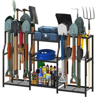 Étagère de rangement pour outils de jardin en acier robuste, autoportante, finition thermolaquée, grande capacité, rangement pour outils de jardin et de garage